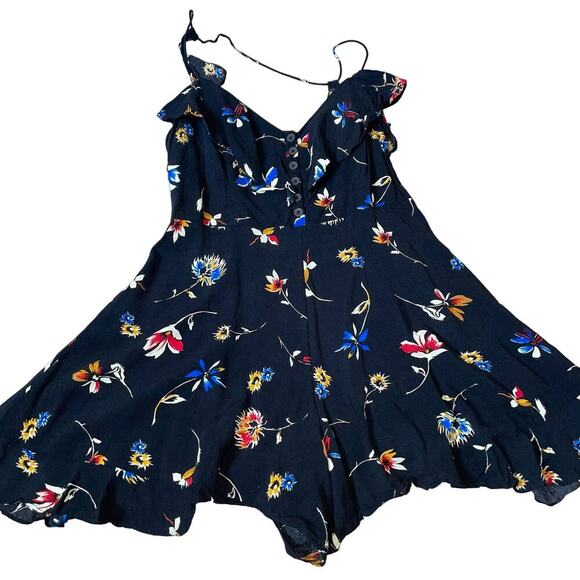 Kimchi Blue Urban Outfitters Floral Printed Romper Dress black floral print SZ 2 - Picture 10 of 12